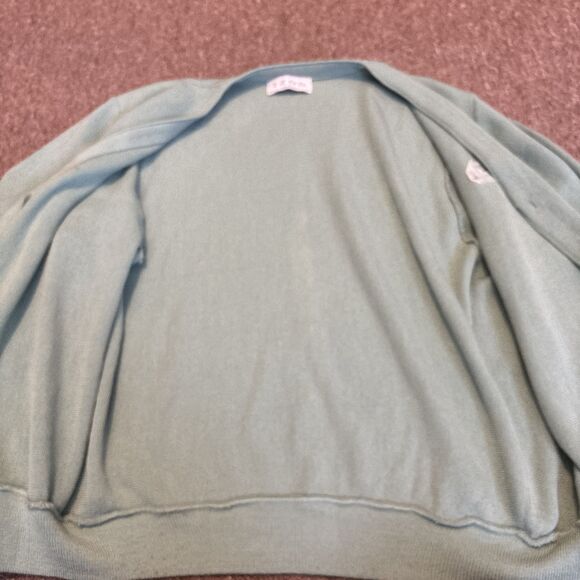 Vintage Izod Sweater Mens Green Cardigan Acrylic Made in USA 80s Granpcore Large - Picture 2 of 8